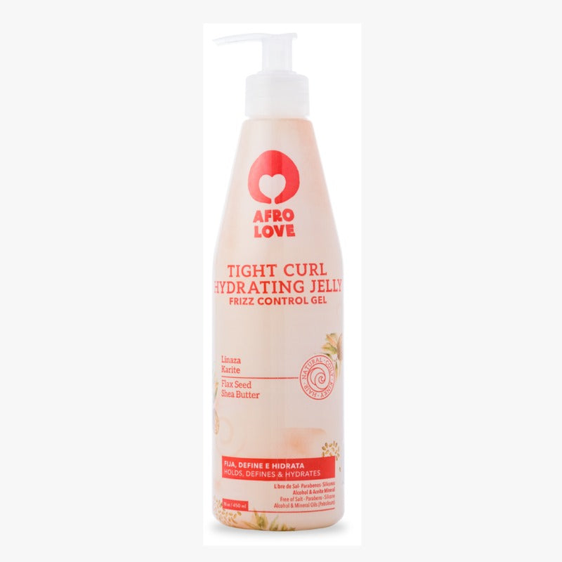  Soy Tight Curl de Afro Love, el gel hidratante que adora los crespos definidos, sin frizz y con brillo. Mi fórmula está enriquecida con aceite de linaza y manteca de karité. No te preocupes, no dejaré tu cabello rígido si encuentras la cantidad adecuada. Puedes mezclarme con agua, tu crema de peinar favorita o usarme por sí solo. Si estás en transición, me amarás por el cuidado que brindo. Descubre cómo lucir unos crespos hermosos con mi hidratación especializada.